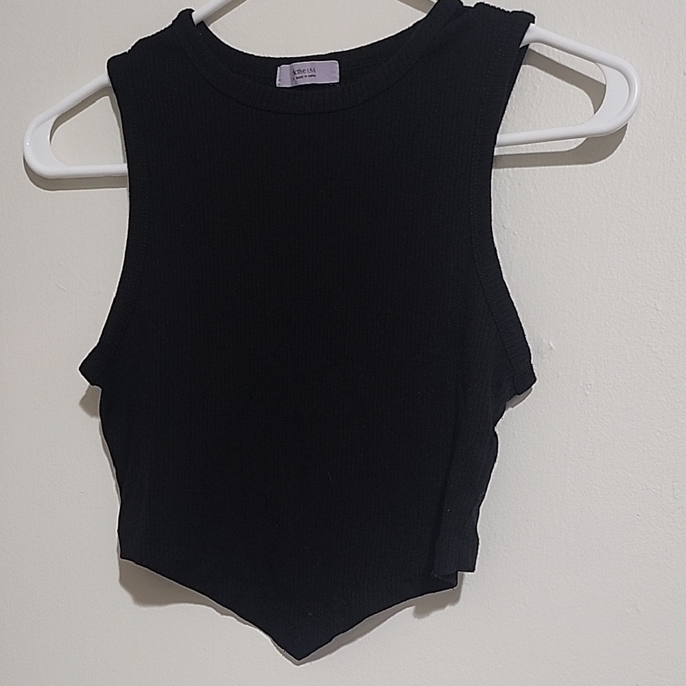 Active USA Black Ribbed Crop Top
